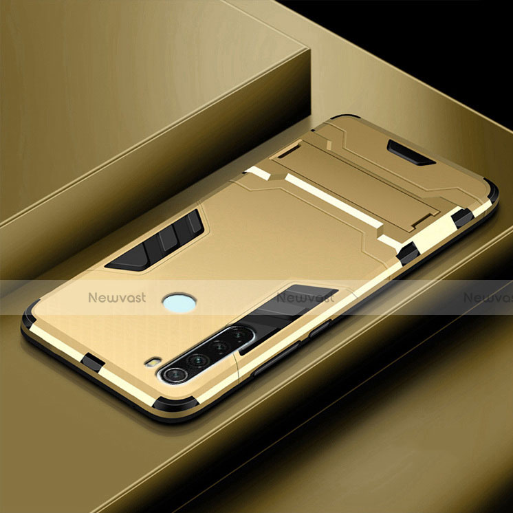 Silicone Matte Finish and Plastic Back Cover Case with Stand R03 for Xiaomi Redmi Note 8T Gold