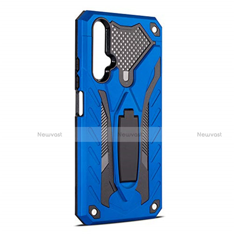 Silicone Matte Finish and Plastic Back Cover Case with Stand R04 for Huawei Honor 20S Blue