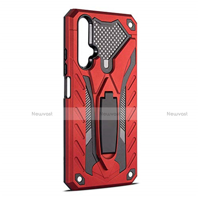 Silicone Matte Finish and Plastic Back Cover Case with Stand R04 for Huawei Honor 20S Red