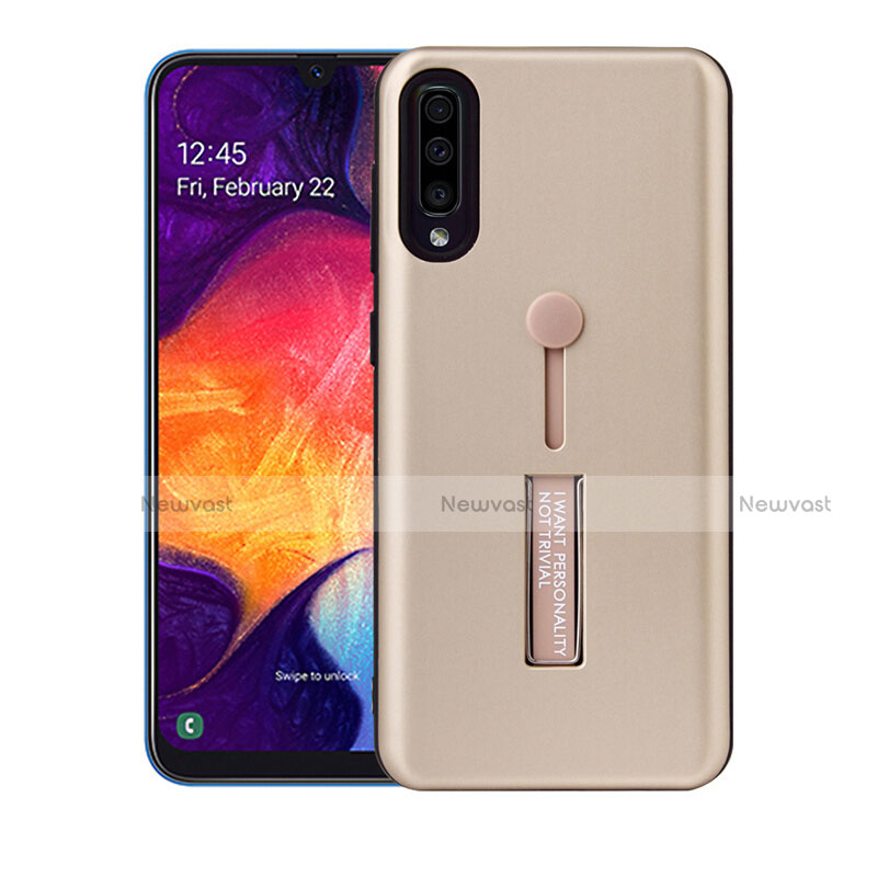 Silicone Matte Finish and Plastic Back Cover Case with Stand R04 for Samsung Galaxy A70