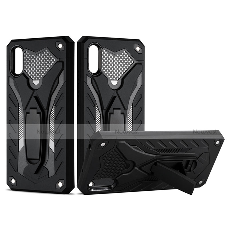 Silicone Matte Finish and Plastic Back Cover Case with Stand R04 for Xiaomi Redmi 9A