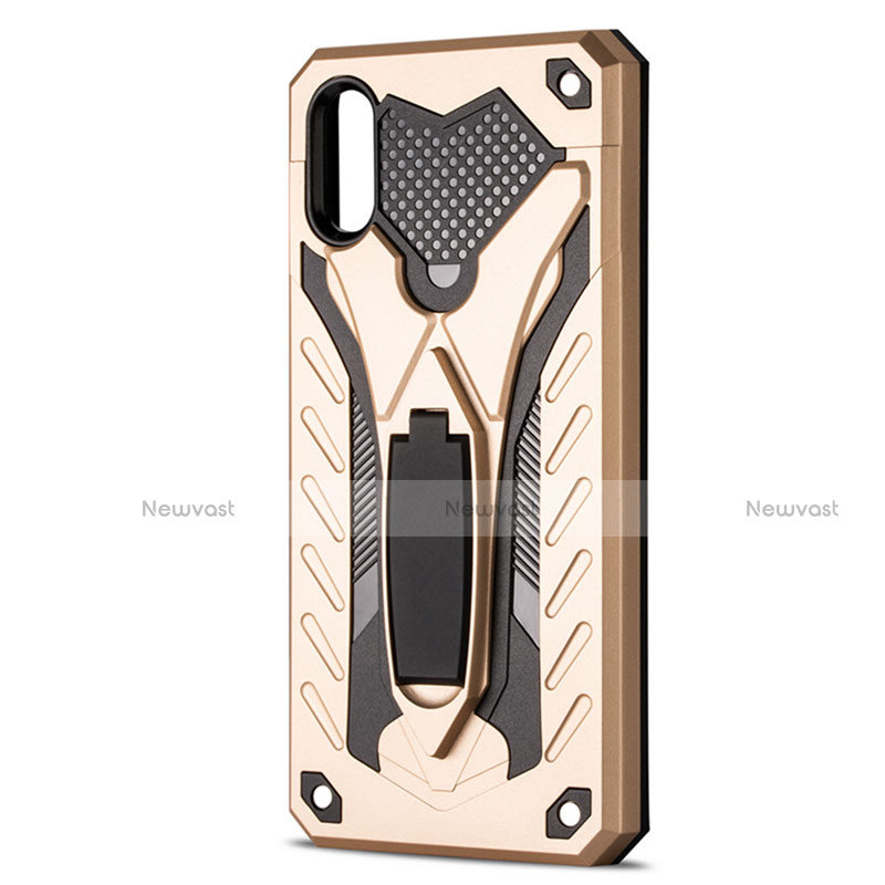 Silicone Matte Finish and Plastic Back Cover Case with Stand R04 for Xiaomi Redmi 9A Gold