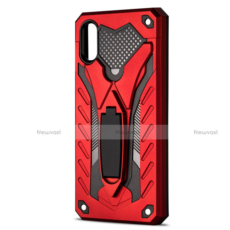 Silicone Matte Finish and Plastic Back Cover Case with Stand R04 for Xiaomi Redmi 9A Red