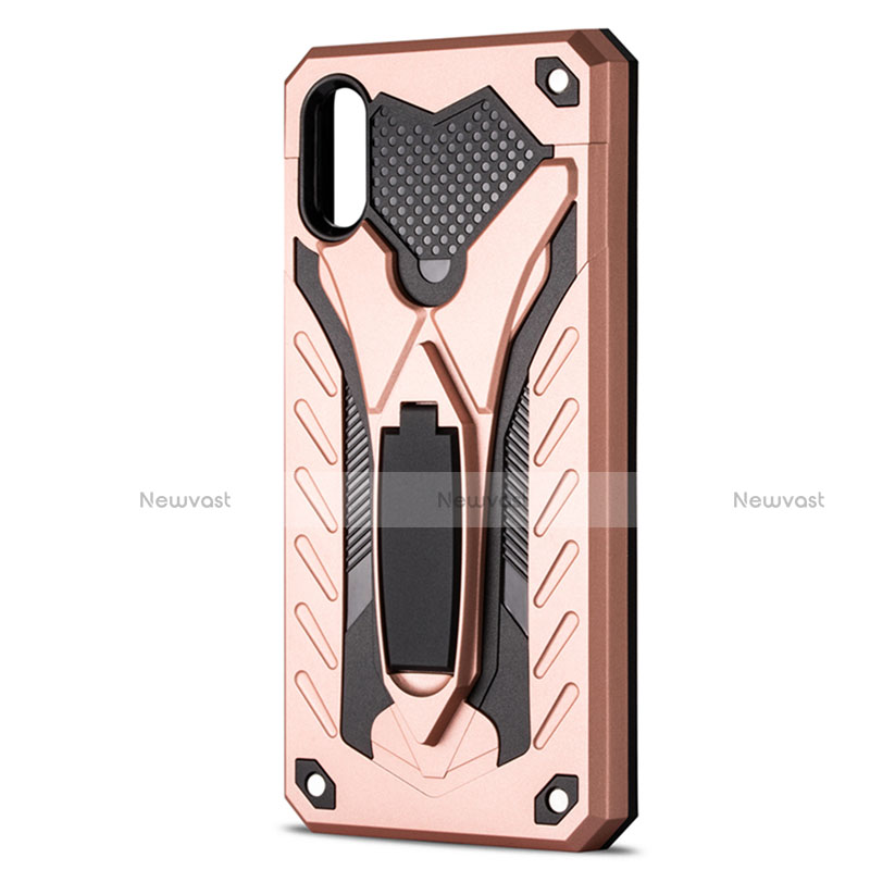 Silicone Matte Finish and Plastic Back Cover Case with Stand R04 for Xiaomi Redmi 9A Rose Gold