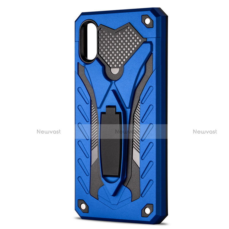 Silicone Matte Finish and Plastic Back Cover Case with Stand R04 for Xiaomi Redmi 9AT Blue