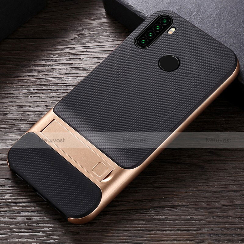 Silicone Matte Finish and Plastic Back Cover Case with Stand R04 for Xiaomi Redmi Note 8T Gold