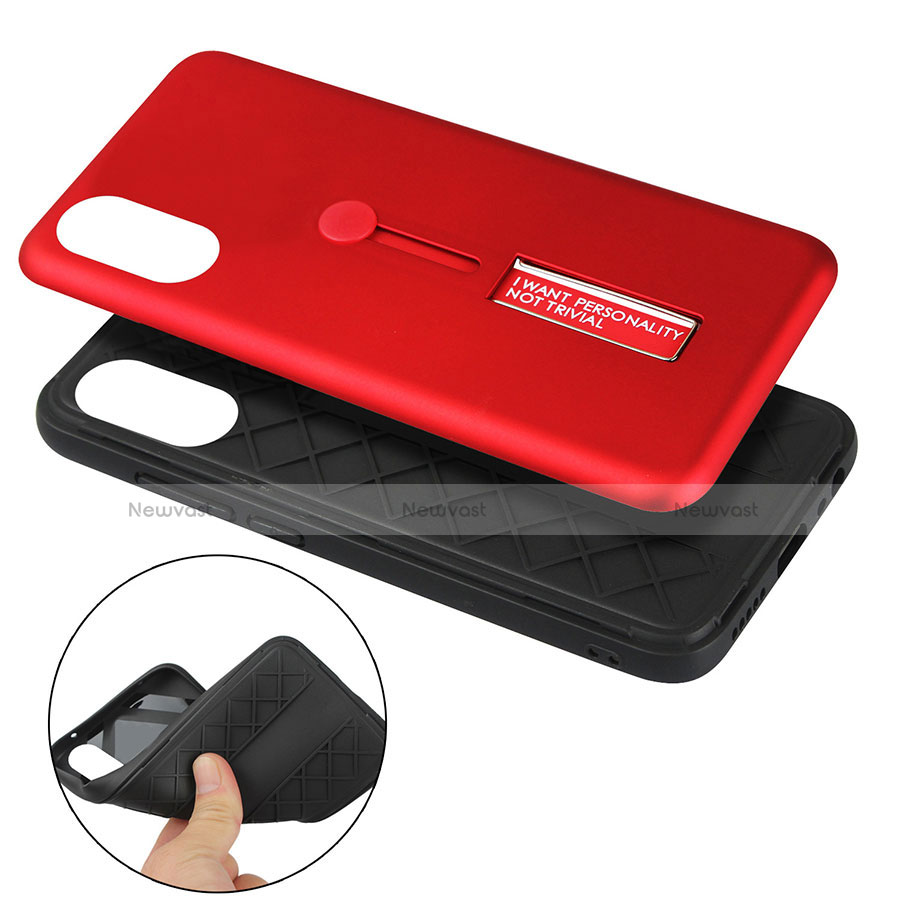 Silicone Matte Finish and Plastic Back Cover Case with Stand R05 for Xiaomi Redmi 9A