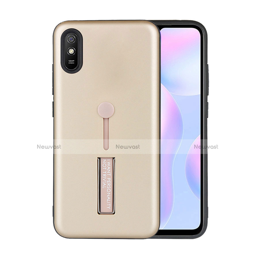 Silicone Matte Finish and Plastic Back Cover Case with Stand R05 for Xiaomi Redmi 9A