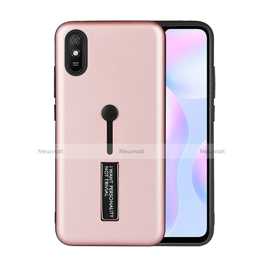 Silicone Matte Finish and Plastic Back Cover Case with Stand R05 for Xiaomi Redmi 9A