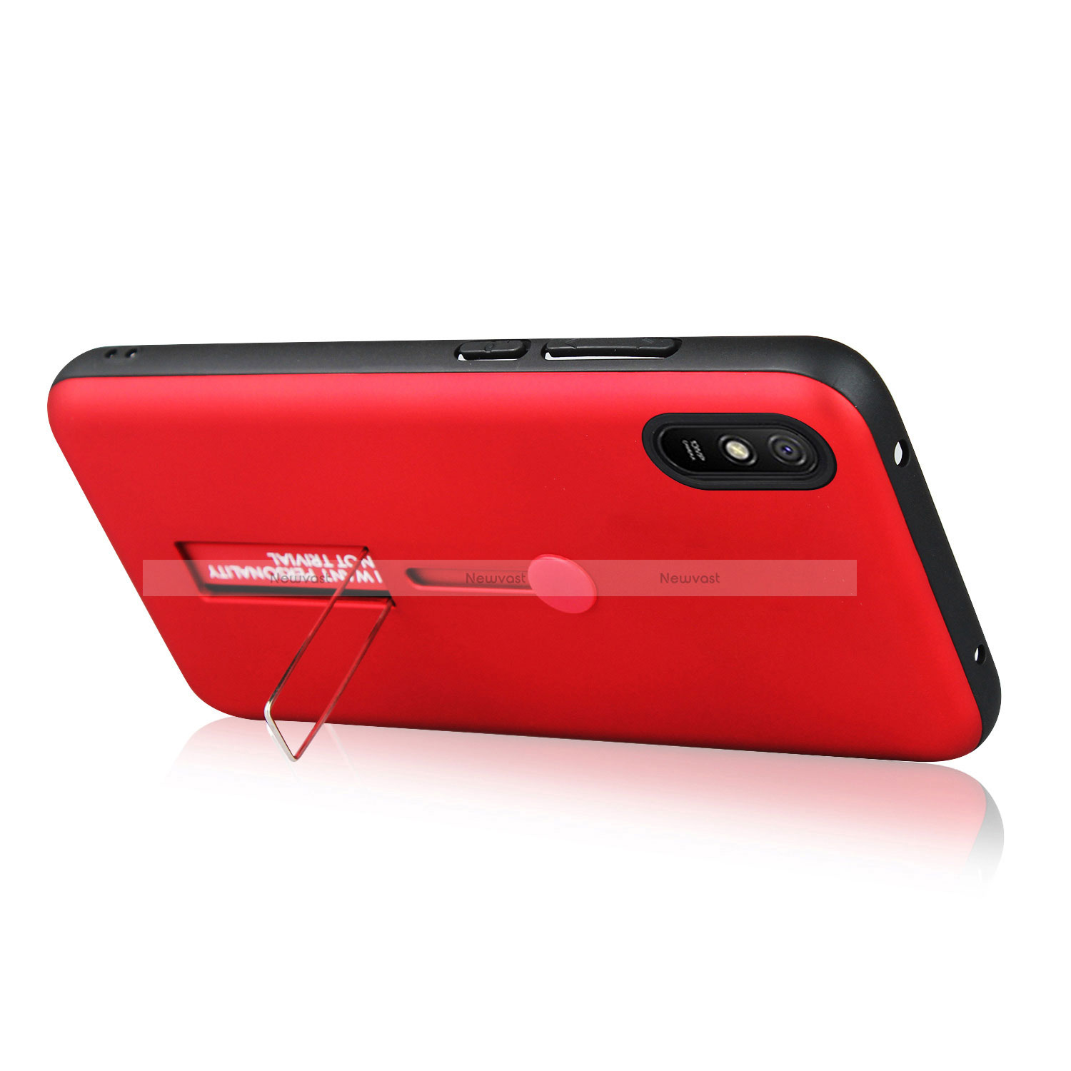 Silicone Matte Finish and Plastic Back Cover Case with Stand R05 for Xiaomi Redmi 9i