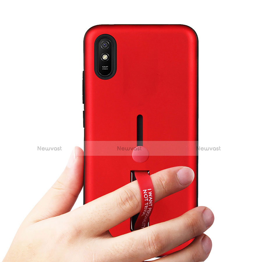 Silicone Matte Finish and Plastic Back Cover Case with Stand R05 for Xiaomi Redmi 9i