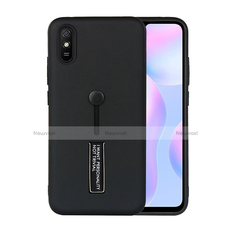 Silicone Matte Finish and Plastic Back Cover Case with Stand R05 for Xiaomi Redmi 9i Black