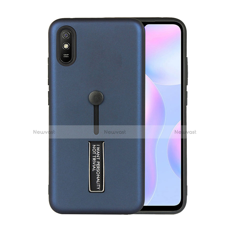 Silicone Matte Finish and Plastic Back Cover Case with Stand R05 for Xiaomi Redmi 9i Blue