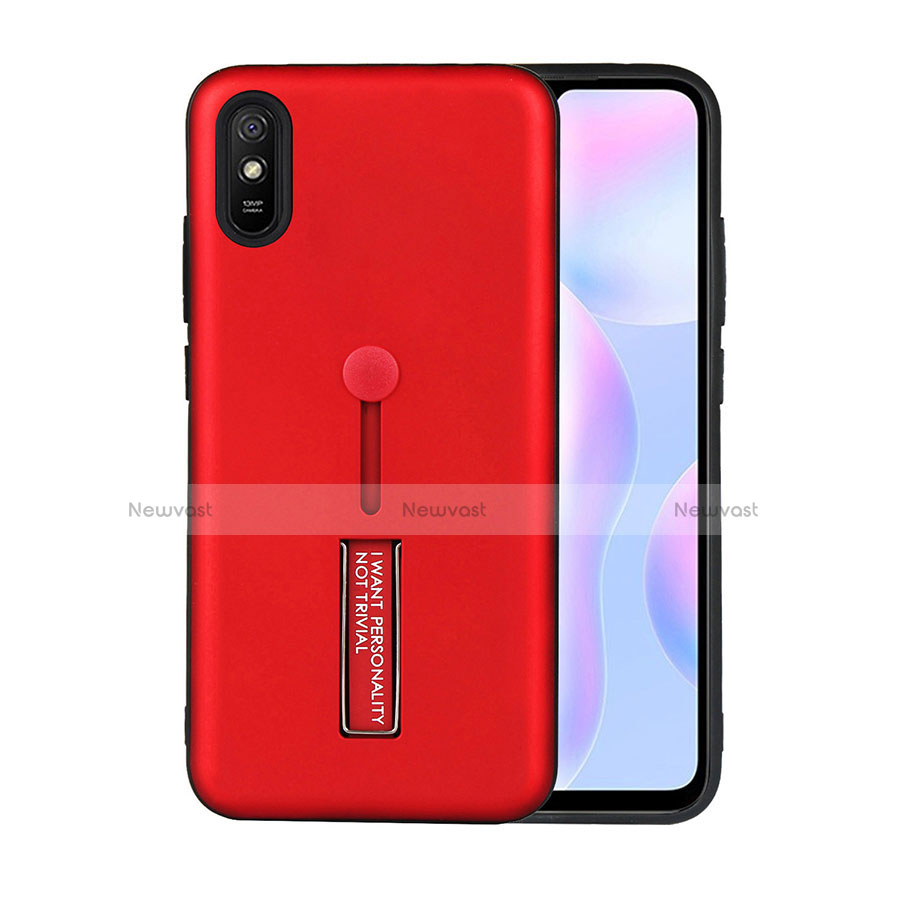 Silicone Matte Finish and Plastic Back Cover Case with Stand R05 for Xiaomi Redmi 9i Red