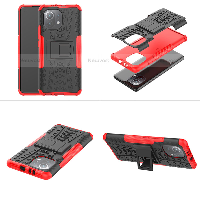 Silicone Matte Finish and Plastic Back Cover Case with Stand R06 for Xiaomi Mi 11 Lite 4G