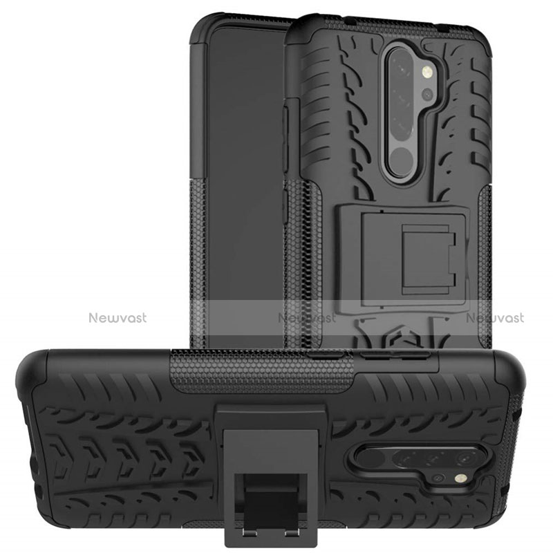 Silicone Matte Finish and Plastic Back Cover Case with Stand R06 for Xiaomi Redmi Note 8T Black