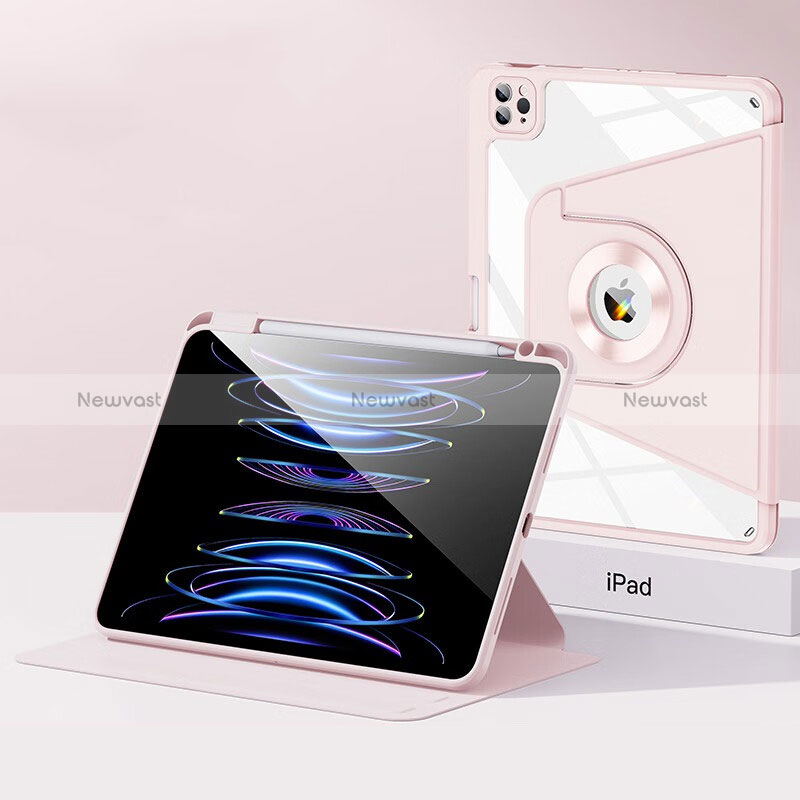 Silicone Matte Finish and Plastic Back Cover Case with Stand S01 for Apple iPad Pro 12.9 (2020) Rose Gold