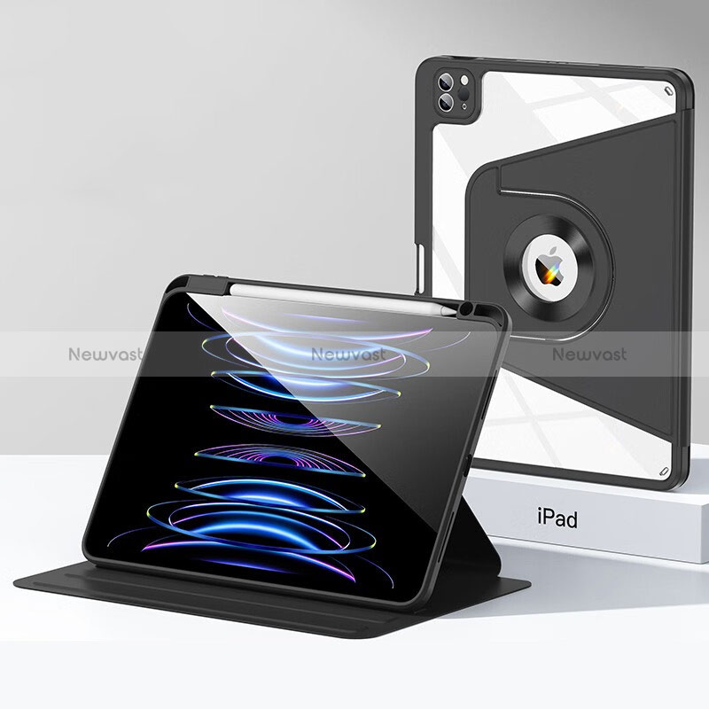 Silicone Matte Finish and Plastic Back Cover Case with Stand S01 for Apple iPad Pro 12.9 (2021) Black