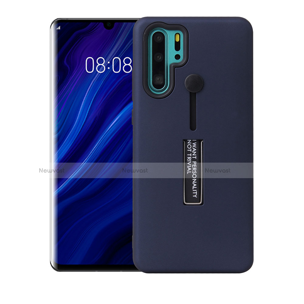 Silicone Matte Finish and Plastic Back Cover Case with Stand T01 for Huawei P30 Pro New Edition Blue