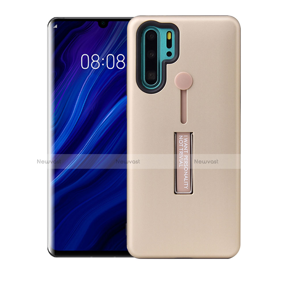 Silicone Matte Finish and Plastic Back Cover Case with Stand T01 for Huawei P30 Pro New Edition Gold