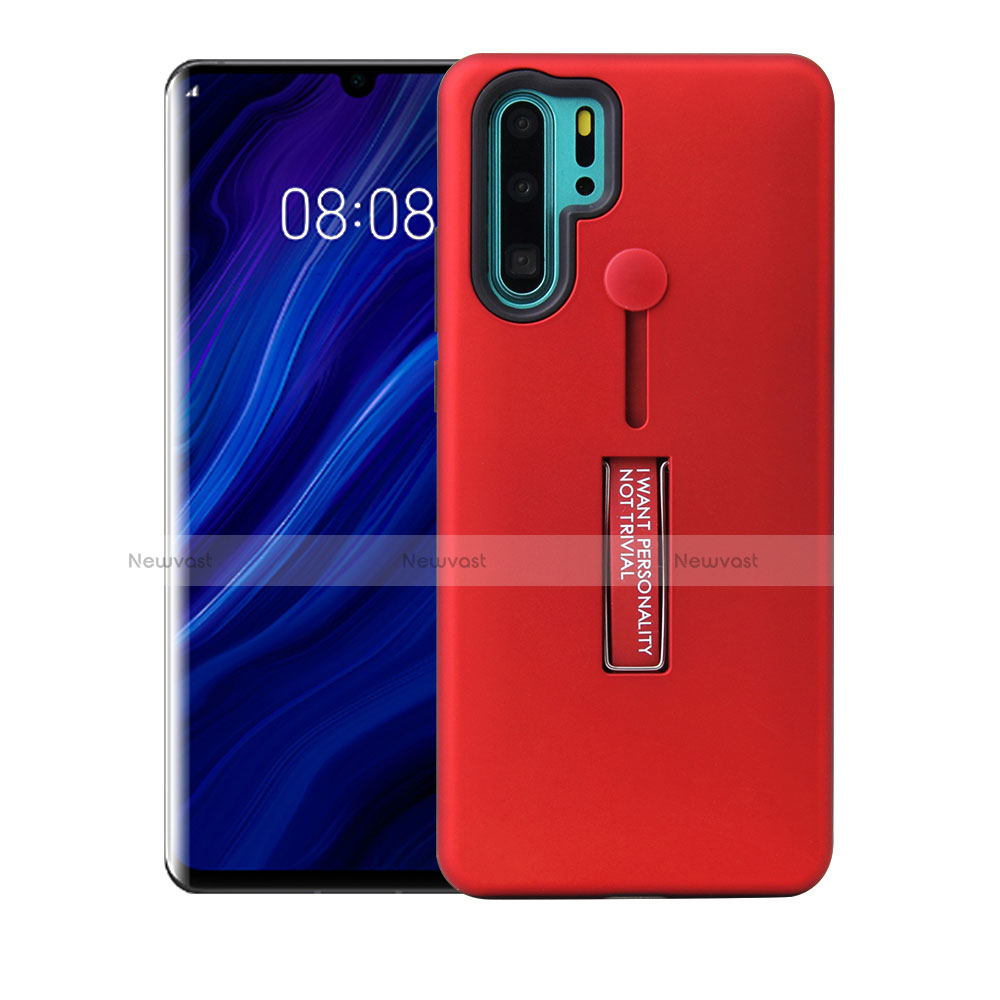 Silicone Matte Finish and Plastic Back Cover Case with Stand T01 for Huawei P30 Pro New Edition Red