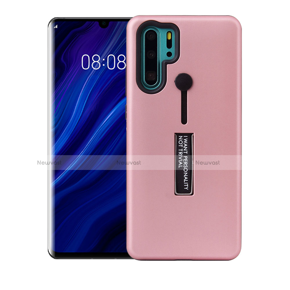 Silicone Matte Finish and Plastic Back Cover Case with Stand T01 for Huawei P30 Pro New Edition Rose Gold