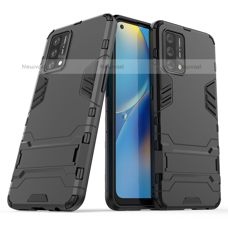 Silicone Matte Finish and Plastic Back Cover Case with Stand T01 for Oppo A74 4G Black