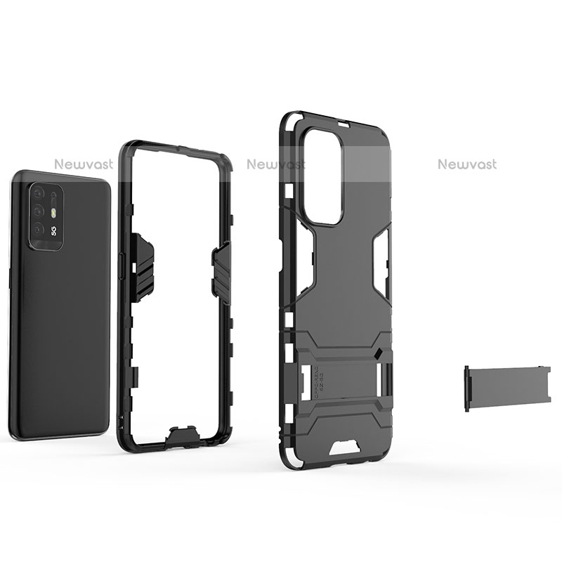 Silicone Matte Finish and Plastic Back Cover Case with Stand T01 for Oppo F19 Pro+ Plus 5G