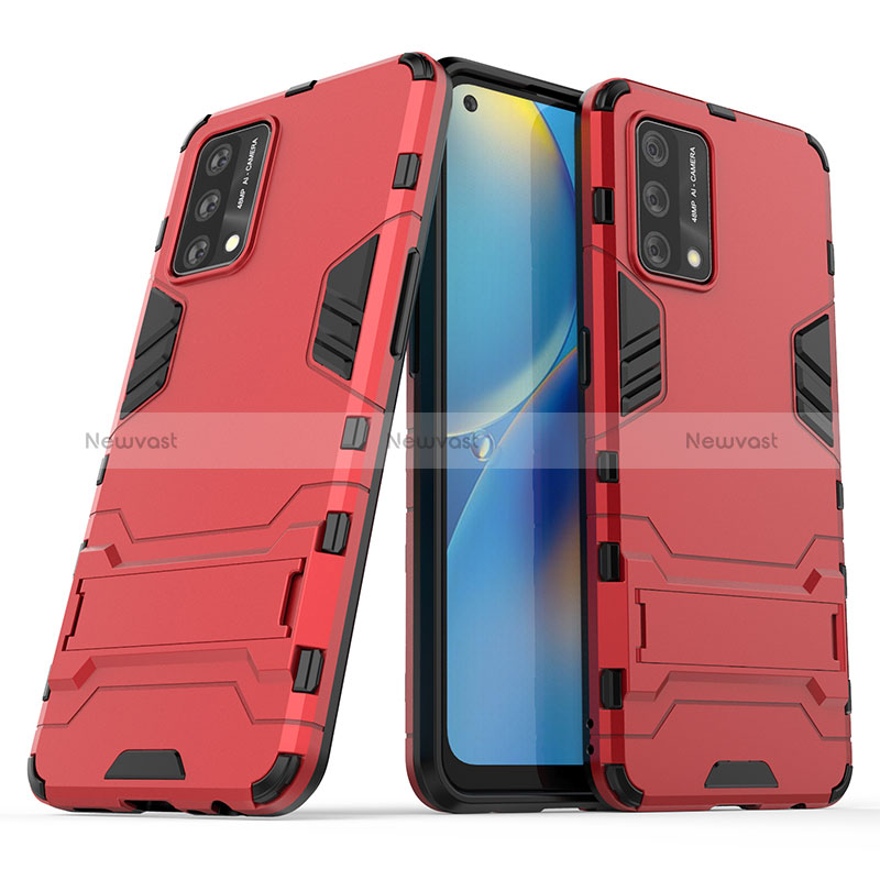 Silicone Matte Finish and Plastic Back Cover Case with Stand T01 for Oppo F19 Red