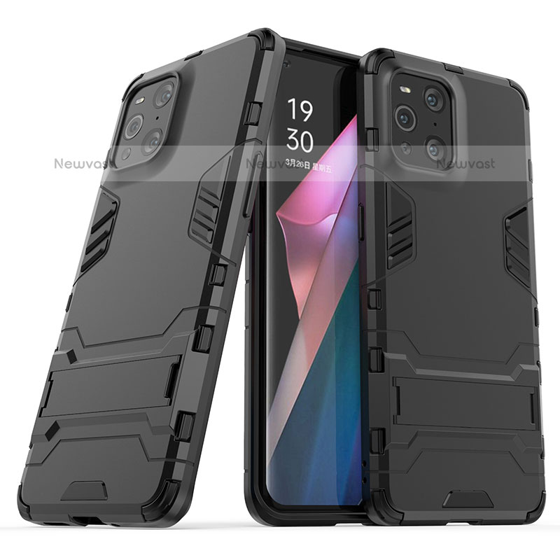 Silicone Matte Finish and Plastic Back Cover Case with Stand T01 for Oppo Find X3 Pro 5G