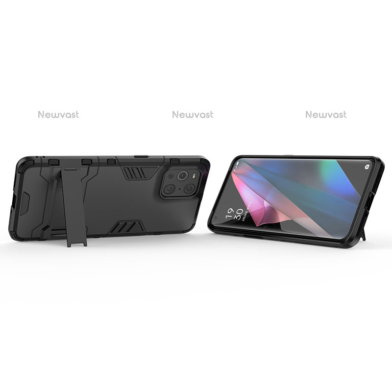 Silicone Matte Finish and Plastic Back Cover Case with Stand T01 for Oppo Find X3 Pro 5G