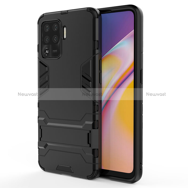 Silicone Matte Finish and Plastic Back Cover Case with Stand T01 for Oppo Reno5 F