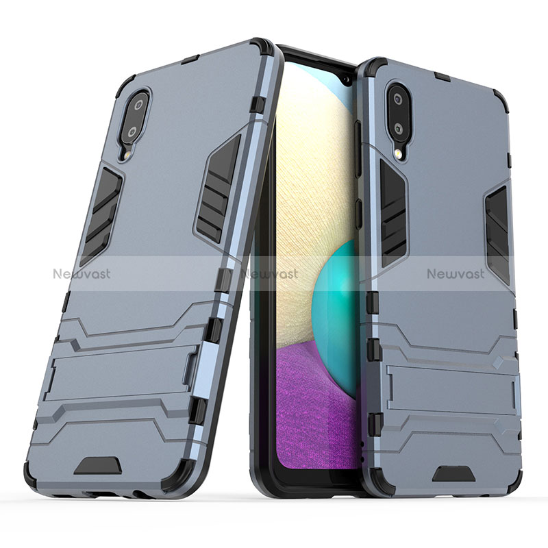 Silicone Matte Finish and Plastic Back Cover Case with Stand T01 for Samsung Galaxy A02