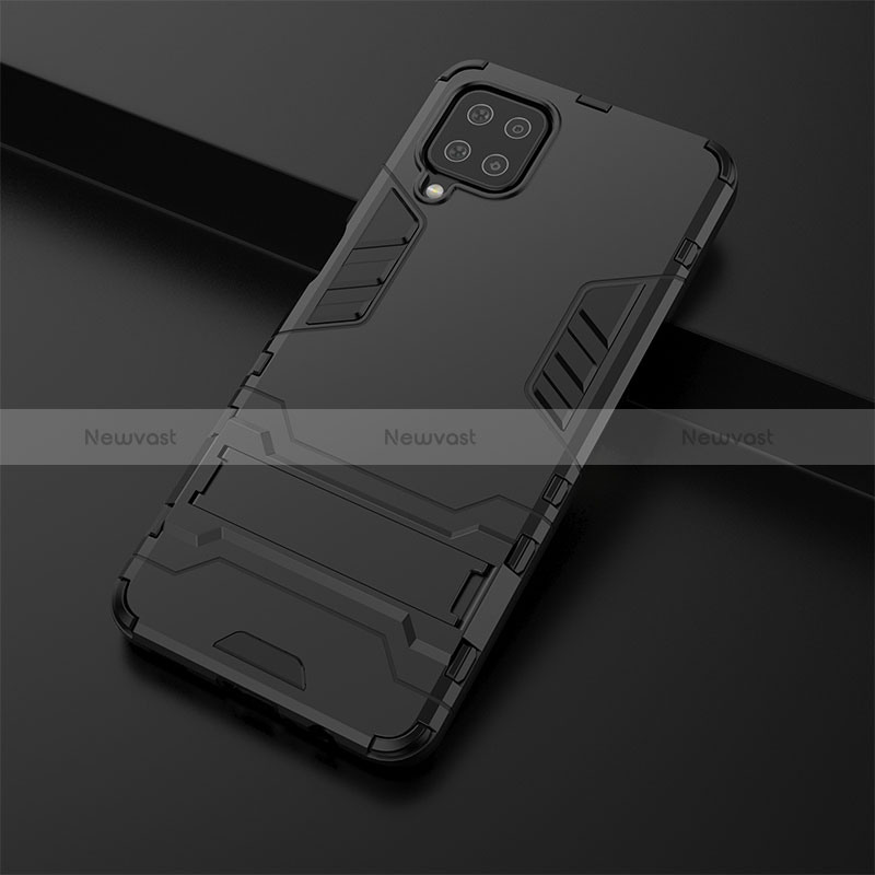 Silicone Matte Finish and Plastic Back Cover Case with Stand T01 for Samsung Galaxy A12 5G