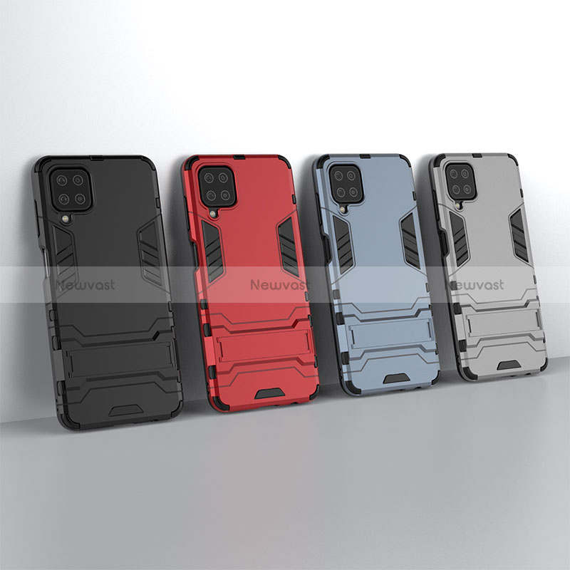 Silicone Matte Finish and Plastic Back Cover Case with Stand T01 for Samsung Galaxy A12 5G