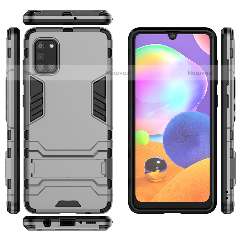 Silicone Matte Finish and Plastic Back Cover Case with Stand T01 for Samsung Galaxy A31