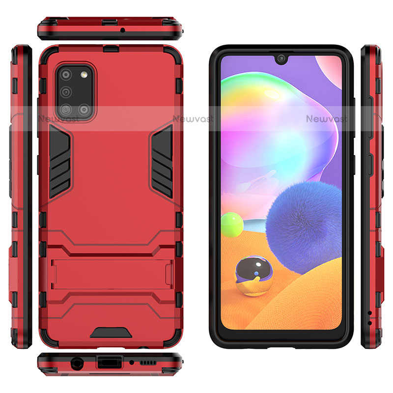 Silicone Matte Finish and Plastic Back Cover Case with Stand T01 for Samsung Galaxy A31