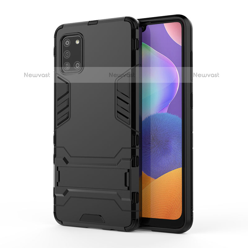 Silicone Matte Finish and Plastic Back Cover Case with Stand T01 for Samsung Galaxy A31 Black