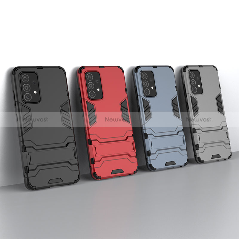 Silicone Matte Finish and Plastic Back Cover Case with Stand T01 for Samsung Galaxy A52 4G