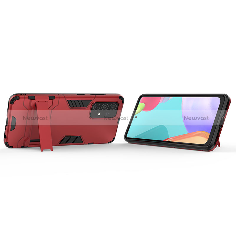 Silicone Matte Finish and Plastic Back Cover Case with Stand T01 for Samsung Galaxy A52 5G