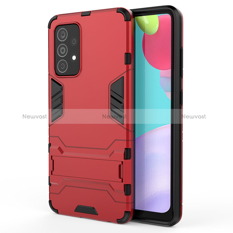 Silicone Matte Finish and Plastic Back Cover Case with Stand T01 for Samsung Galaxy A52s 5G