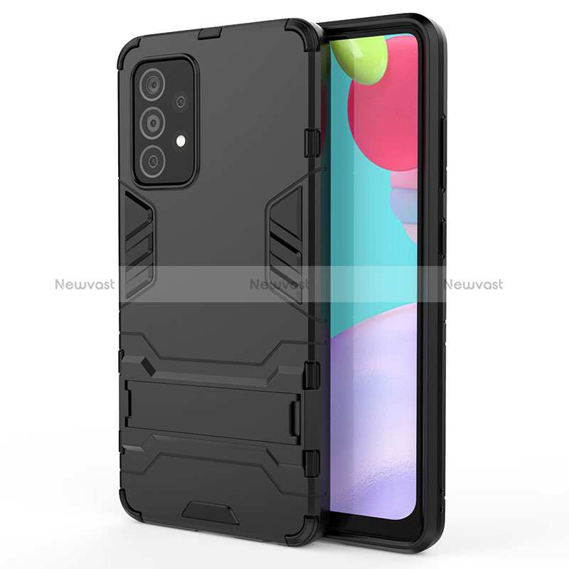 Silicone Matte Finish and Plastic Back Cover Case with Stand T01 for Samsung Galaxy A52s 5G Black