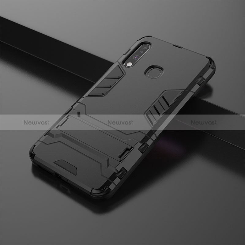 Silicone Matte Finish and Plastic Back Cover Case with Stand T01 for Samsung Galaxy A70E