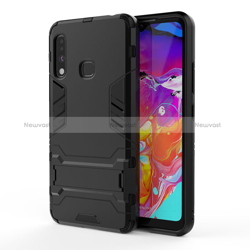 Silicone Matte Finish and Plastic Back Cover Case with Stand T01 for Samsung Galaxy A70E