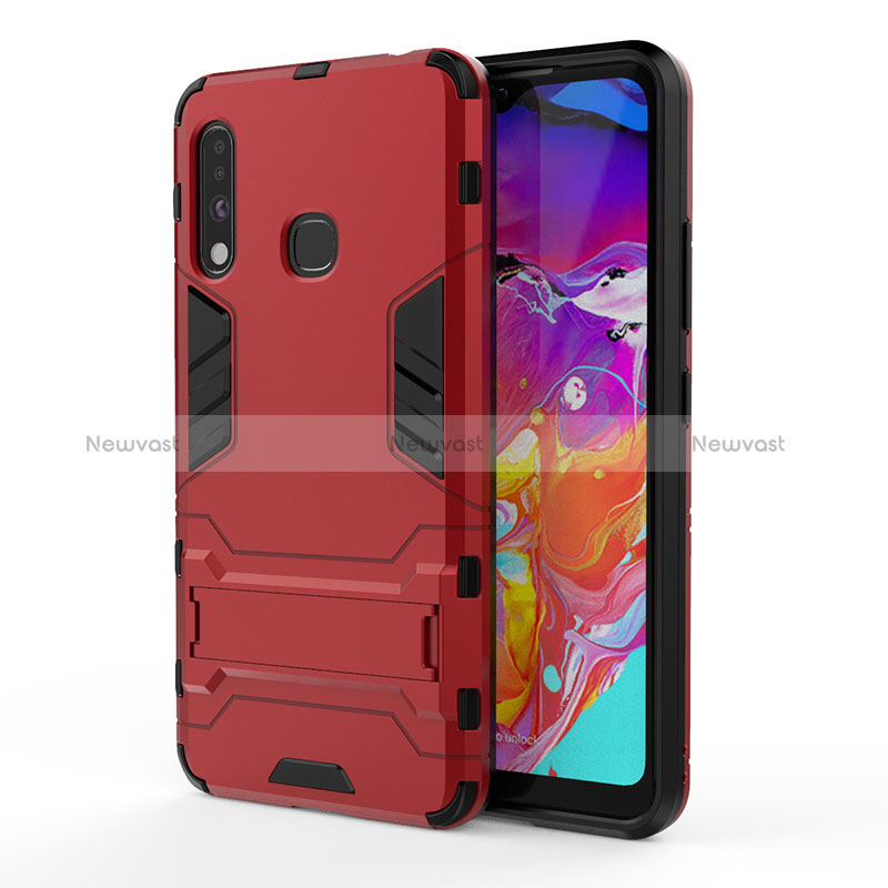 Silicone Matte Finish and Plastic Back Cover Case with Stand T01 for Samsung Galaxy A70E