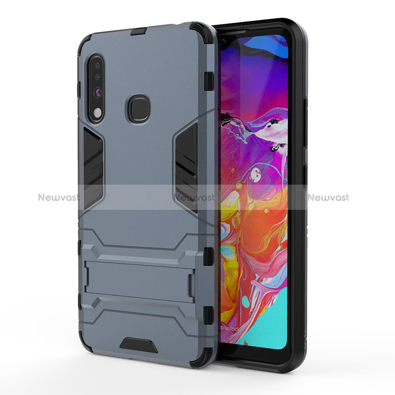 Silicone Matte Finish and Plastic Back Cover Case with Stand T01 for Samsung Galaxy A70E