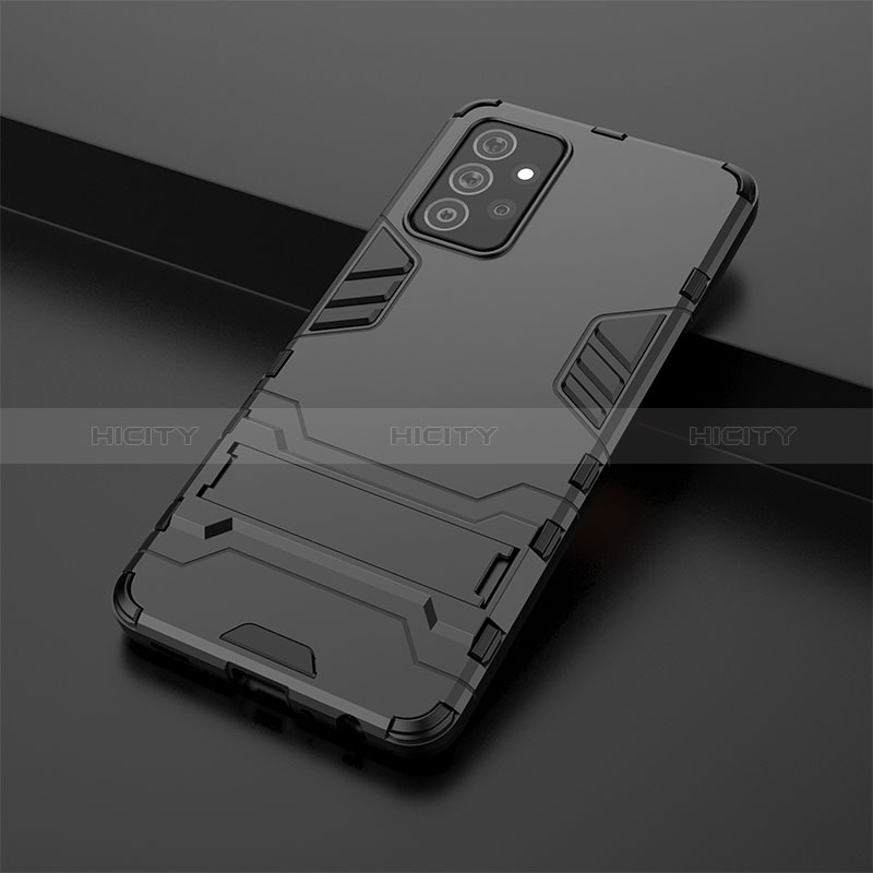 Silicone Matte Finish and Plastic Back Cover Case with Stand T01 for Samsung Galaxy A72 4G
