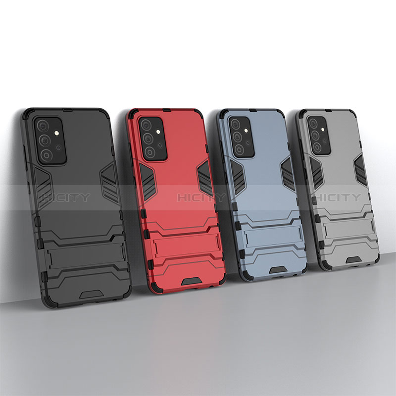 Silicone Matte Finish and Plastic Back Cover Case with Stand T01 for Samsung Galaxy A72 4G