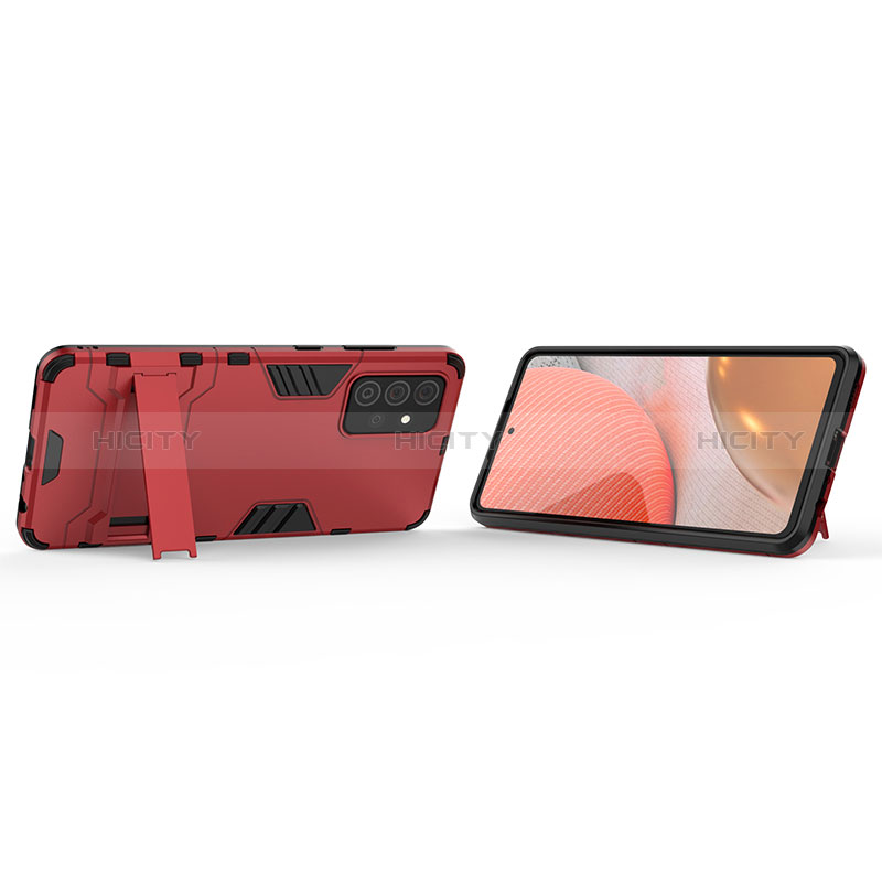 Silicone Matte Finish and Plastic Back Cover Case with Stand T01 for Samsung Galaxy A72 4G