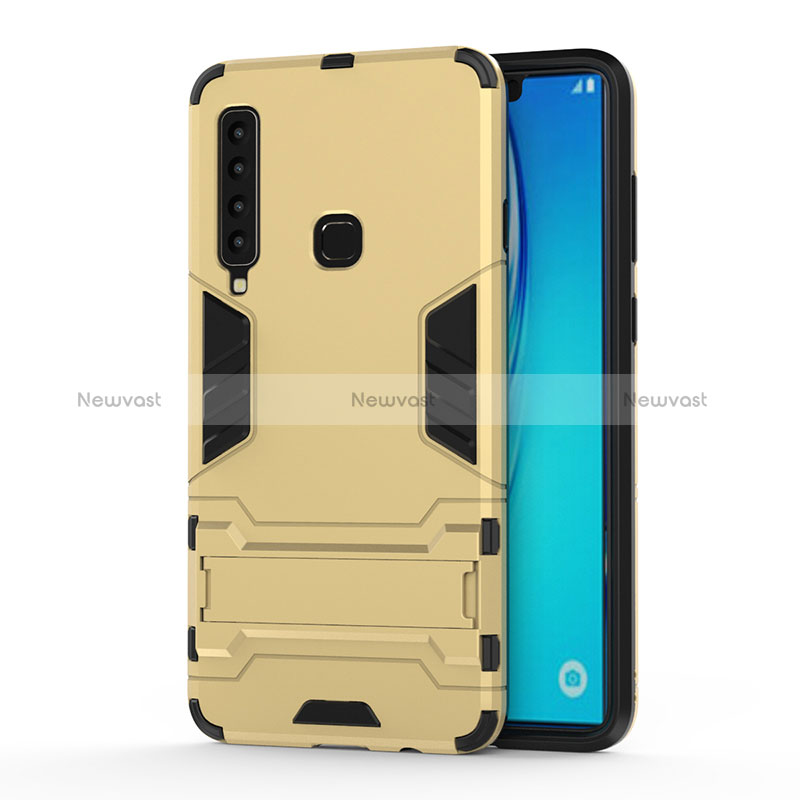 Silicone Matte Finish and Plastic Back Cover Case with Stand T01 for Samsung Galaxy A9 (2018) A920 Gold